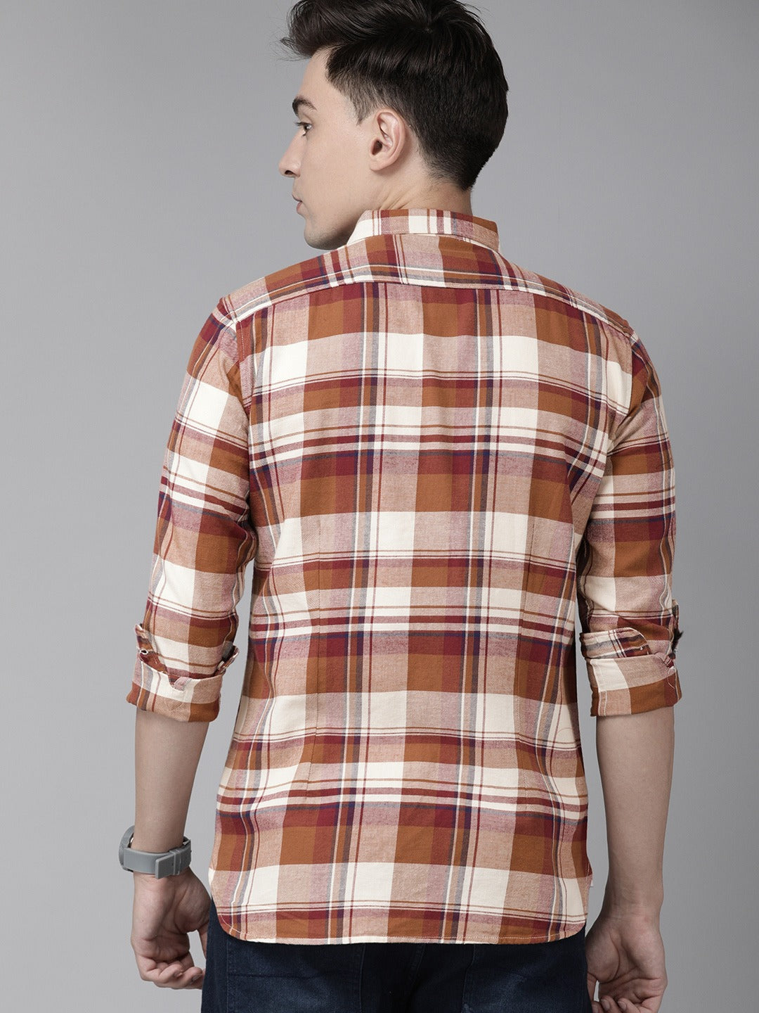 Men Slim Button-down Flannel Shirt by The Bear House